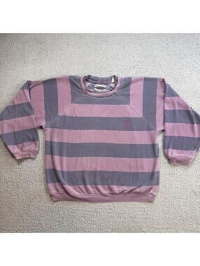 Vintage 80s Saturdays Sporting Goods Striped Sweatshirt Mens L Purple Made Korea